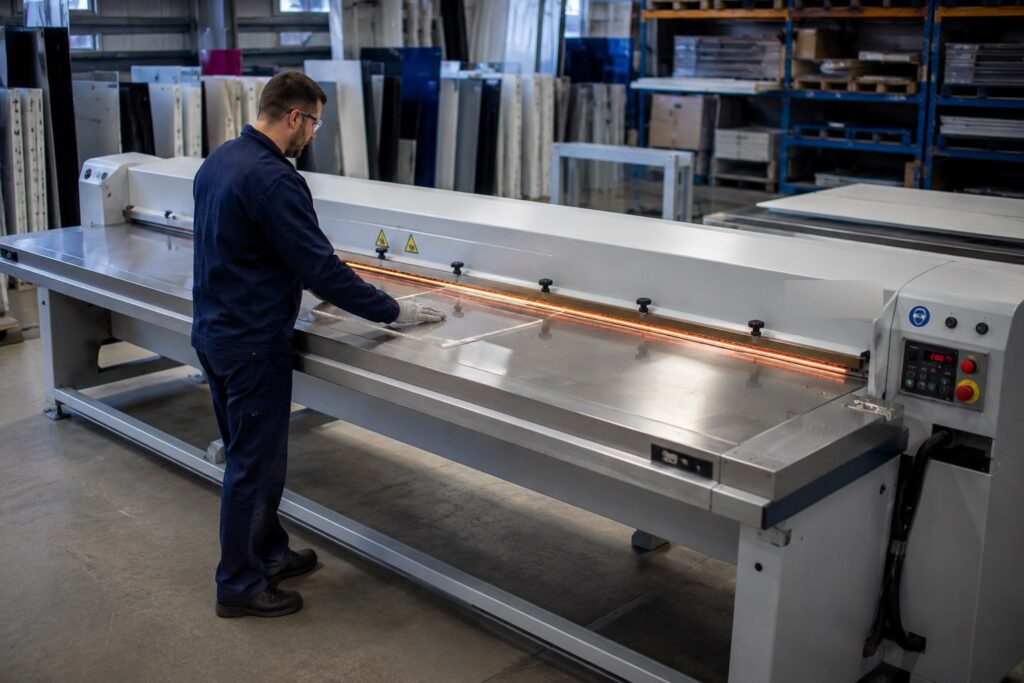 Pliage formage plastique sur banc de chauffe — technicien Aplastic 94 à Vitry-sur-Seine